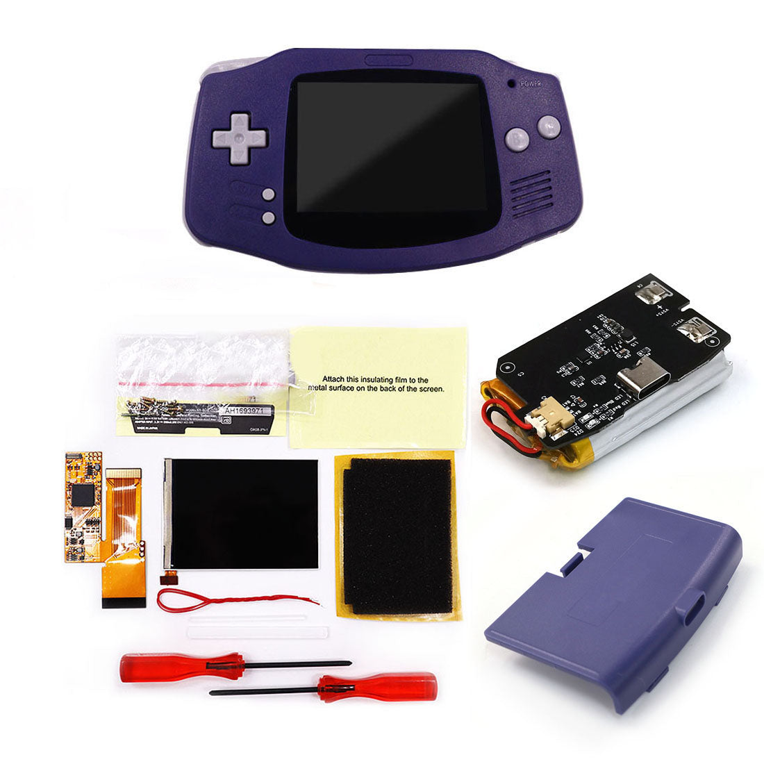 Rechargeable IPS GBA V2 LCD Display 10 Levels High Brightness Backlight LCD for Game boy Advance Console V2 version with Pre-cut Housing