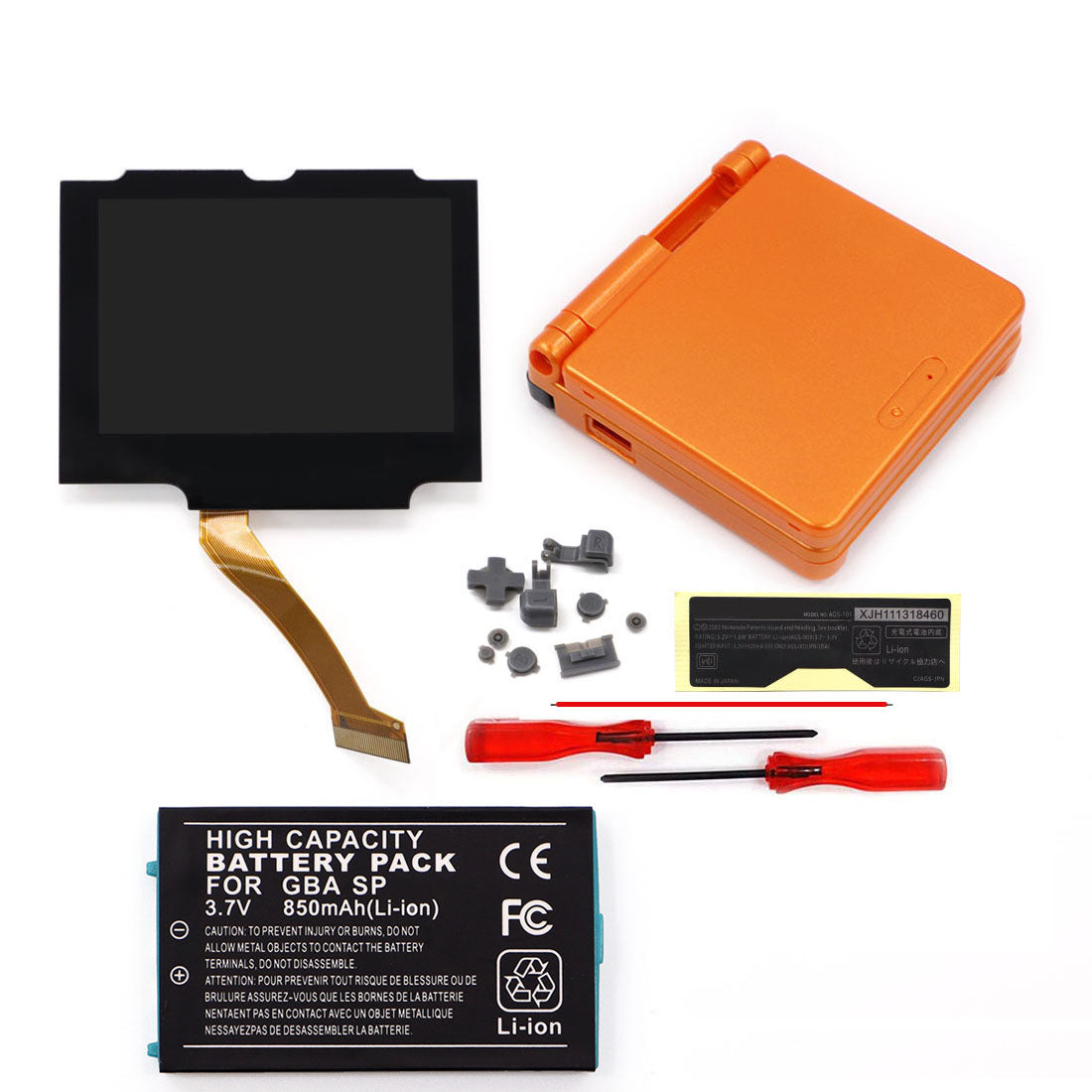 3.7V Battery Pack V5 Laminated IPS 3.0 inch Drop in Screen Kit For GBA SP Build in OSD Desaturation LCD Kit Easy to Install