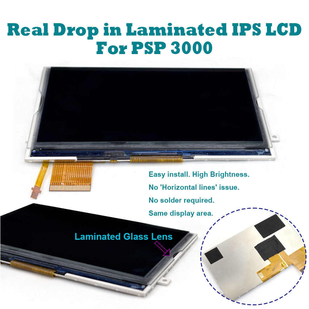 Laminated Drop in IPS Screen  For PSP3000 Highlight High Brightness IPS LCD For PSP 3000 No Need Solder Easy to Install