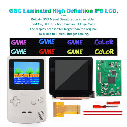 3.1 inch HD Laminated Q5 Larger IPS Screen Drop in Build in OSD RETRO PIXEL Screen For GBC GameBoy Color With Pre-cut Shell