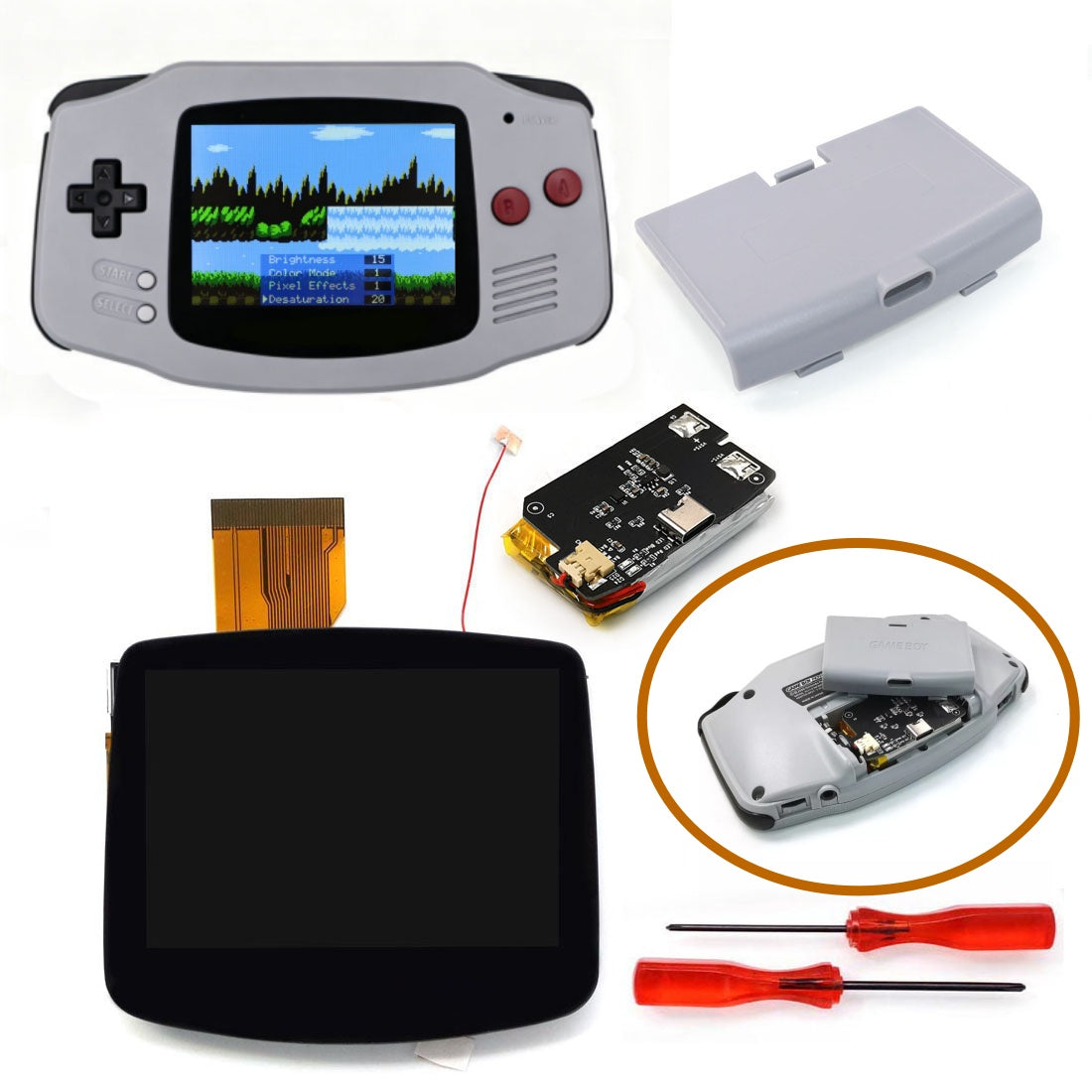 New Rechargeable 1800 mah Battery Type-C GBA Replacement V5 laminated IPS LCD Screen Kit w/Housing Kits