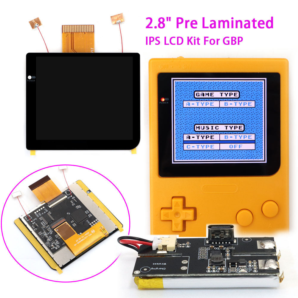 Rechargeable Laminated 2.8 inch Larger IPS Screen LCD Integer Scaling Build in OSD For GBP Gameboy Pocket Retro Pixel Screen Kits with Shell