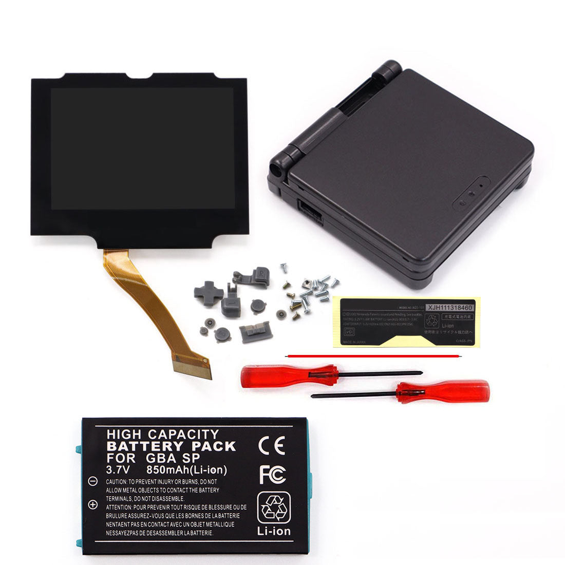 3.7V Battery Pack V5 Laminated IPS 3.0 inch Drop in Screen Kit For GBA SP Build in OSD Desaturation LCD Kit Easy to Install