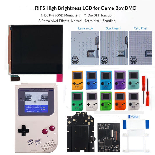 HISPEEDIDO GB DMG OSD Q5 Larger Size RIPS LCD IPS Screen Mod Kits Multiful Choice Shell, Lens For GAMEBOY DMG GBO