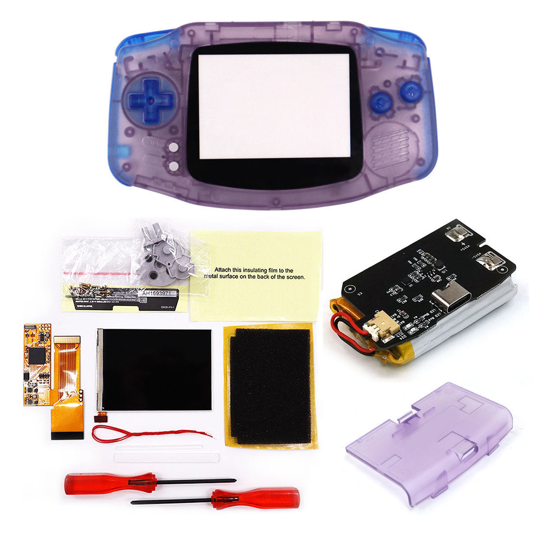 Rechargeable IPS GBA V2 LCD Display 10 Levels High Brightness Backlight LCD for Game boy Advance Console V2 version with Pre-cut Housing