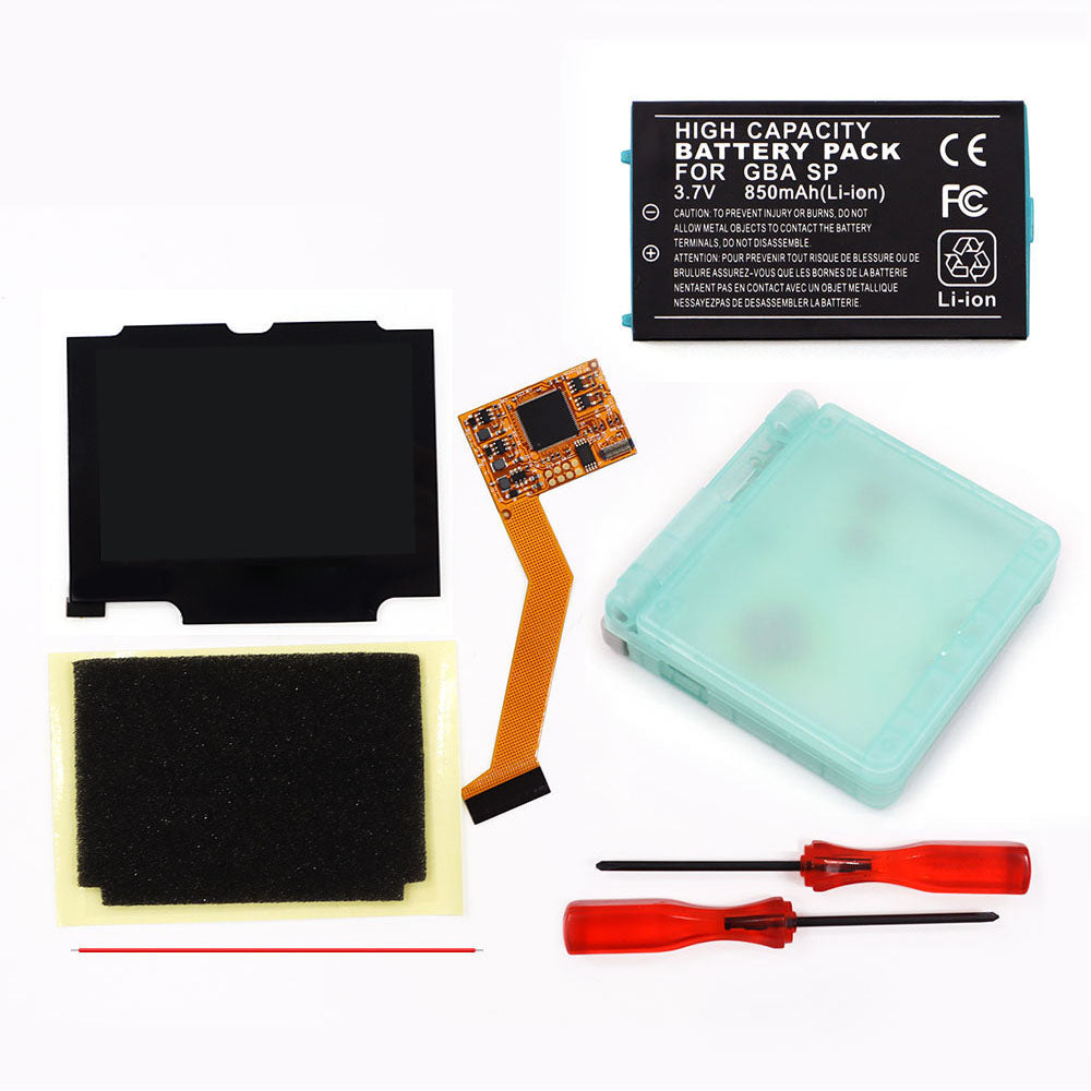 850mah Battery Pak For GBA SP V2 Screen set IPS LCD Backlight Screen High Brightness Laminated Display LCD Set with Shell