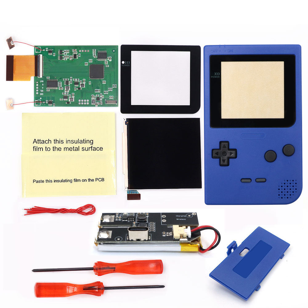 Rechargeable GBP Q5 IPS LCD Larger Screen Display Build in OSD for Gameboy Pocket 8 Color Retro Pixel Screen Mod Kits with Shell