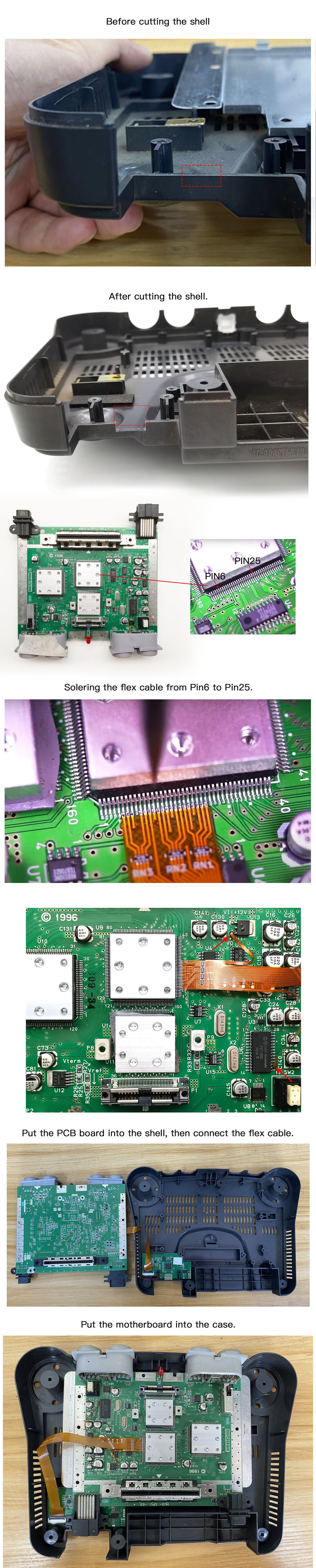 HISPEEDIDO For N64 Digital HDMI Mod Kits Transfer Port PCB Sets Play Games on TV, Game Console Spares 3 Aspect Ratio