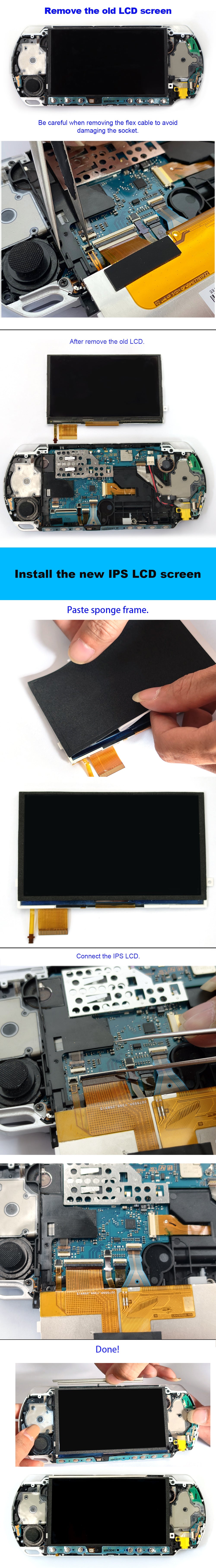 For PSP3000 Highlight High Brightness Drop in IPS LCD Screen For PSP 3000 No Need Solder Easy to Install