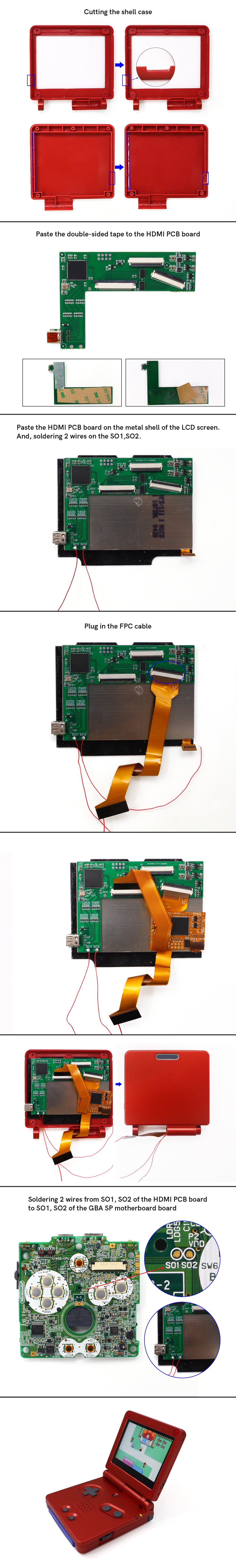 For GBA SP HDMI Port PCB Mod Kits ,Adapter HDTV Converter Kit For Gameboy Advance SP GBA SP Play on TV