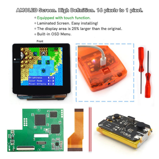 Type C port Rechargeable OLED Screen Touch Laminated AMOLED Screen Drop in For GBC GameBoy Color w/Pre-cut Shell