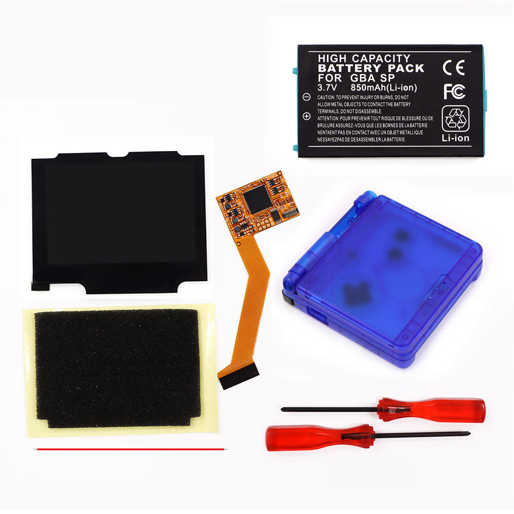 850mah Battery Pak For GBA SP V2 Screen set IPS LCD Backlight Screen High Brightness Laminated Display LCD Set with Shell