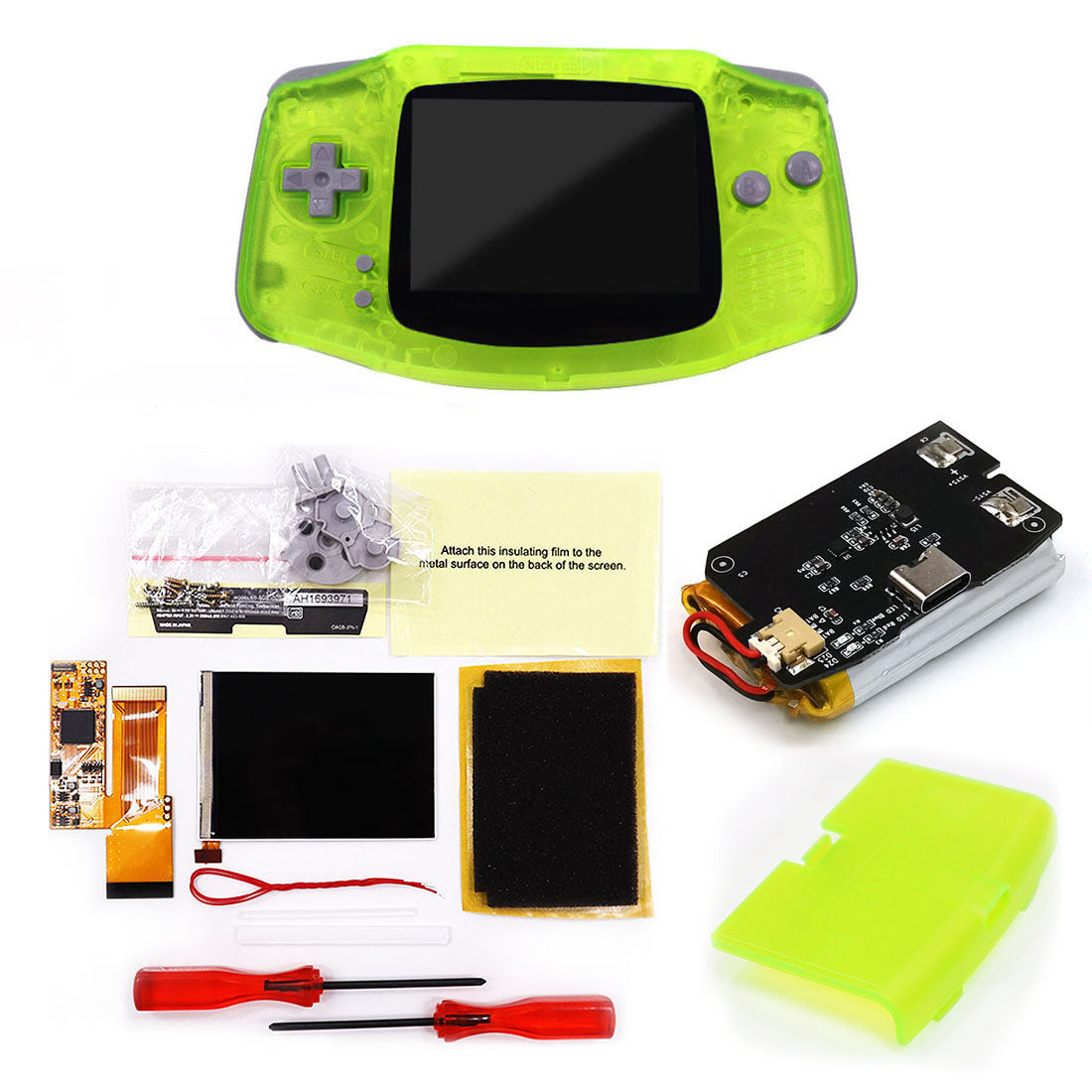Rechargeable IPS GBA V2 LCD Display 10 Levels High Brightness Backlight LCD for Game boy Advance Console V2 version with Pre-cut Housing