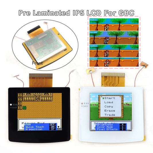 White Laminated 2.45" GBC IPS All-in-one HD Backlight Screen Easy Installation OSD Pixel Effect For Gameboy Color GBC with Shell