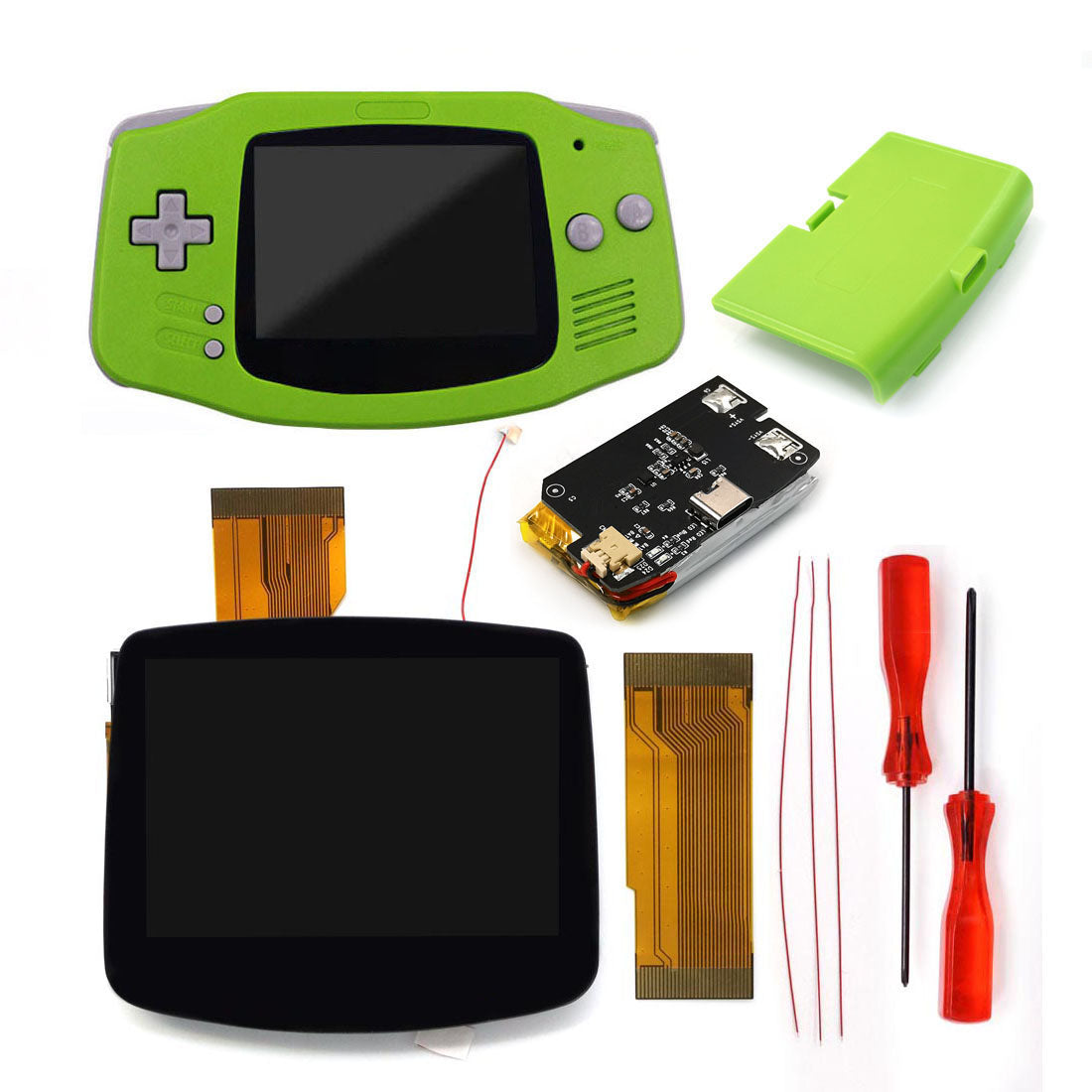 New Rechargeable 1800 Battery Type-C GBA Replacement Plastic Shell V5 Pre-laminated IPS LCD Screen Kit w/Housing Kits