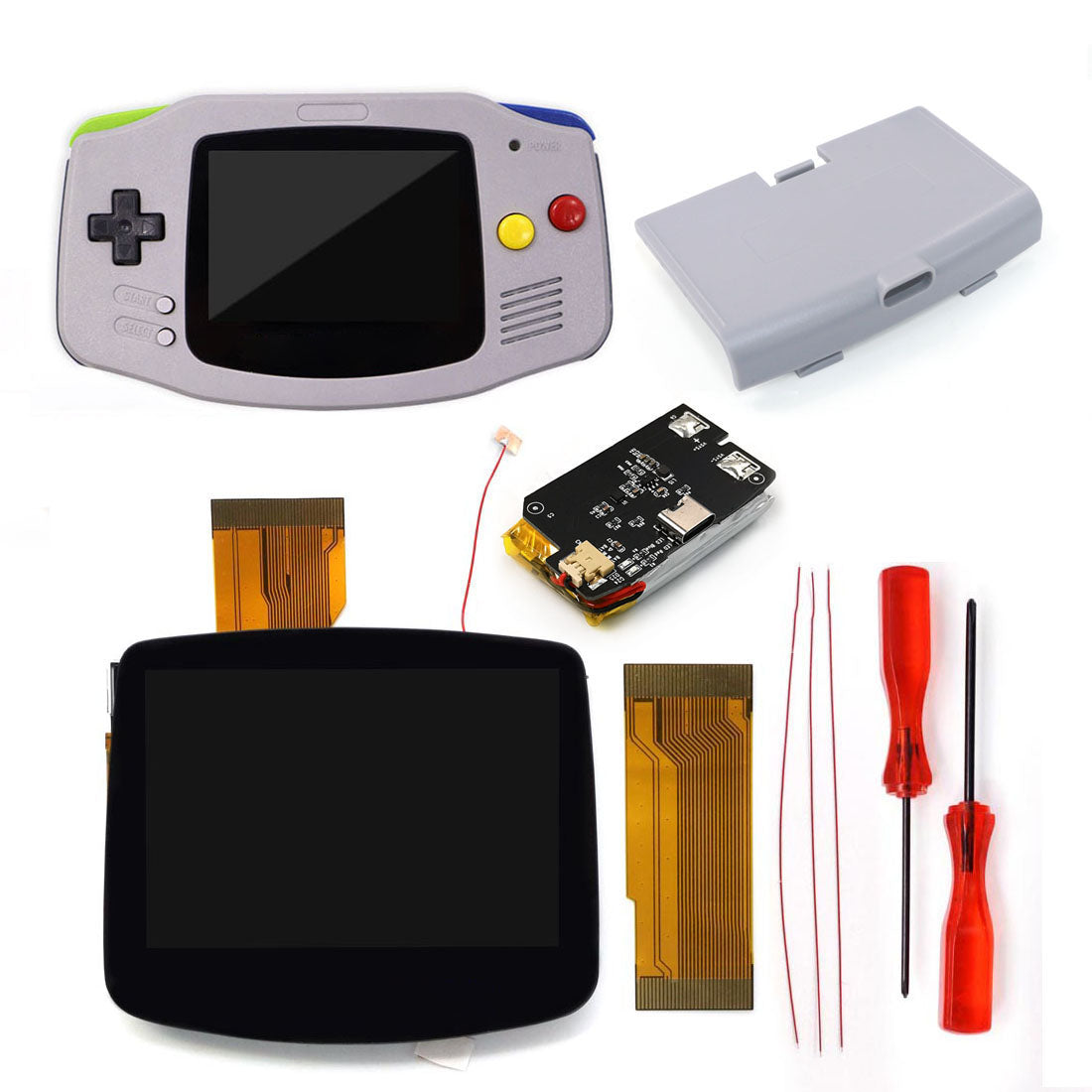 New Rechargeable 1800 mah Battery Type-C GBA Replacement V5 Pre-laminated IPS LCD Screen Kit w/Housing Kits