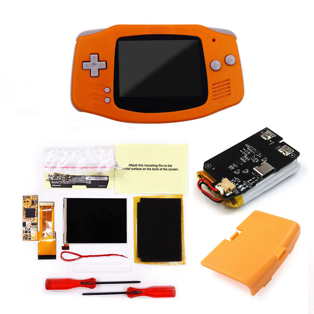 Rechargeable IPS GBA V2 LCD Display 10 Levels High Brightness Backlight LCD for Game boy Advance Console V2 version with Pre-cut Housing