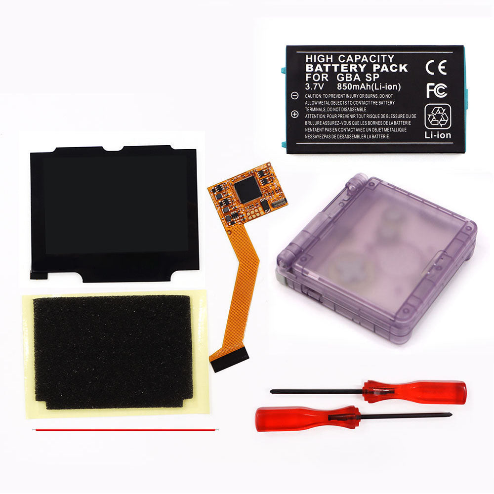 850mah Battery Pak For GBA SP V2 Screen set IPS LCD Backlight Screen High Brightness Laminated Display LCD Set with Shell