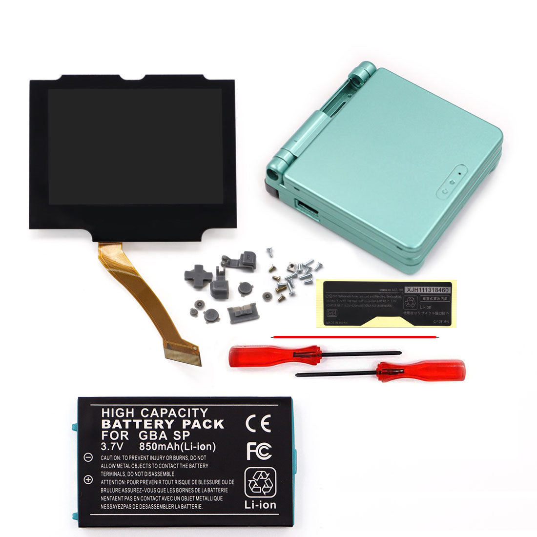 850mah 3.7V Battery Pack V5 Laminated IPS 3.0 inch Drop in Screen Kit For GBA SP Build in OSD Desaturation LCD Kit Easy to Install
