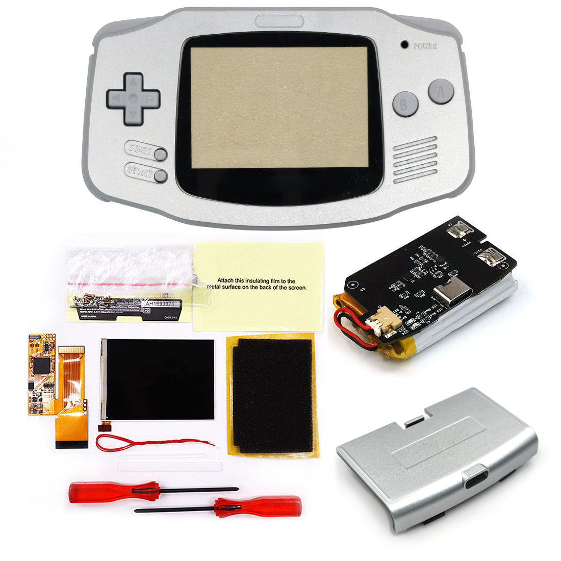 Rechargeable IPS GBA V2 LCD Display 10 Levels High Brightness Backlight LCD for Game boy Advance Console V2 version with Pre-cut Housing