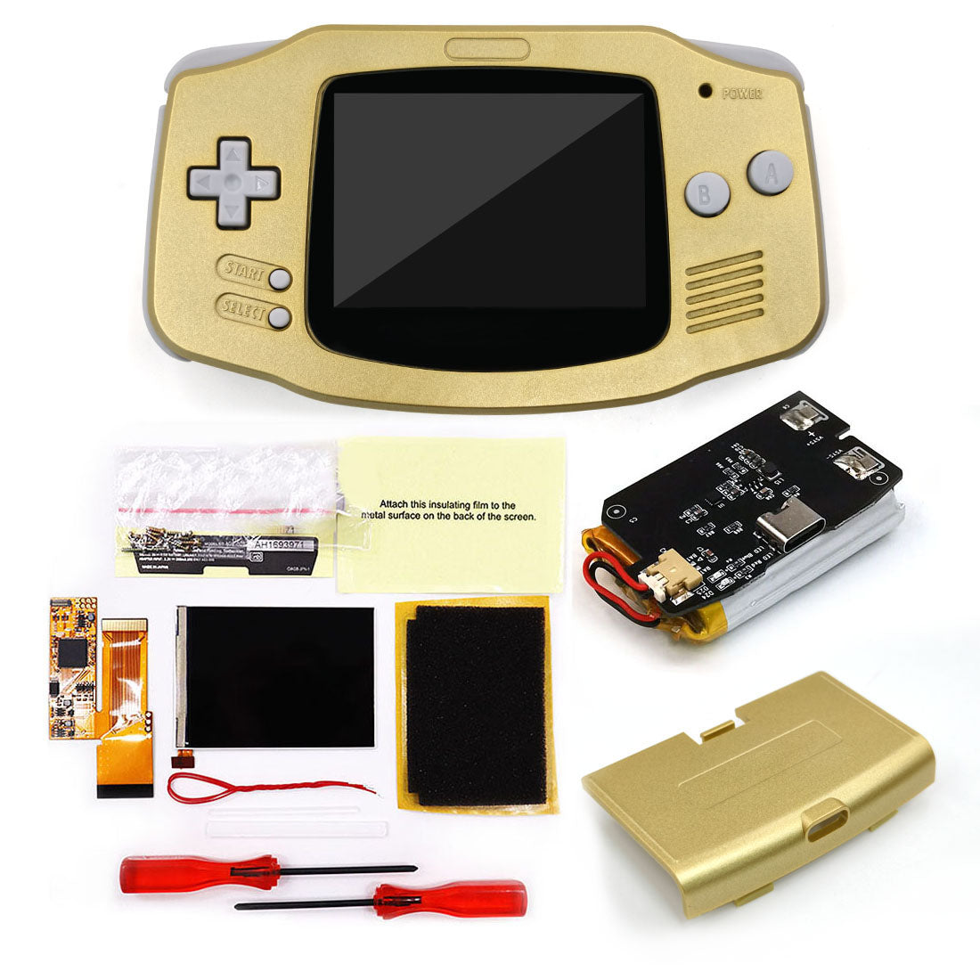 Rechargeable IPS GBA V2 LCD Display 10 Levels High Brightness Backlight LCD for Game boy Advance Console V2 version with Pre-cut Housing