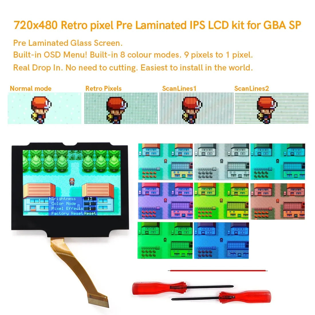 GBA SP V5 Backlit IPS Screen Game Console Menu OSD 15 Level Game Boy Advance SP Game Console