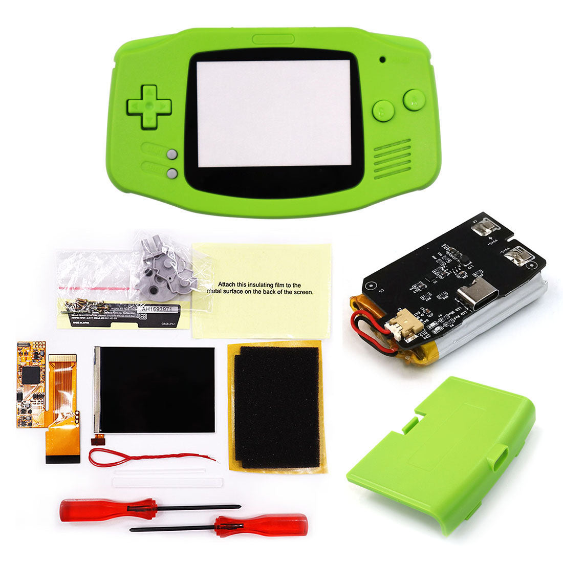 Rechargeable IPS GBA V2 LCD Display 10 Levels High Brightness Backlight LCD for Game boy Advance Console V2 version with Pre-cut Housing