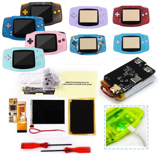 Rechargeable IPS GBA V2 LCD Display 10 Levels High Brightness Backlight LCD for Game boy Advance Console V2 version with Pre-cut Housing