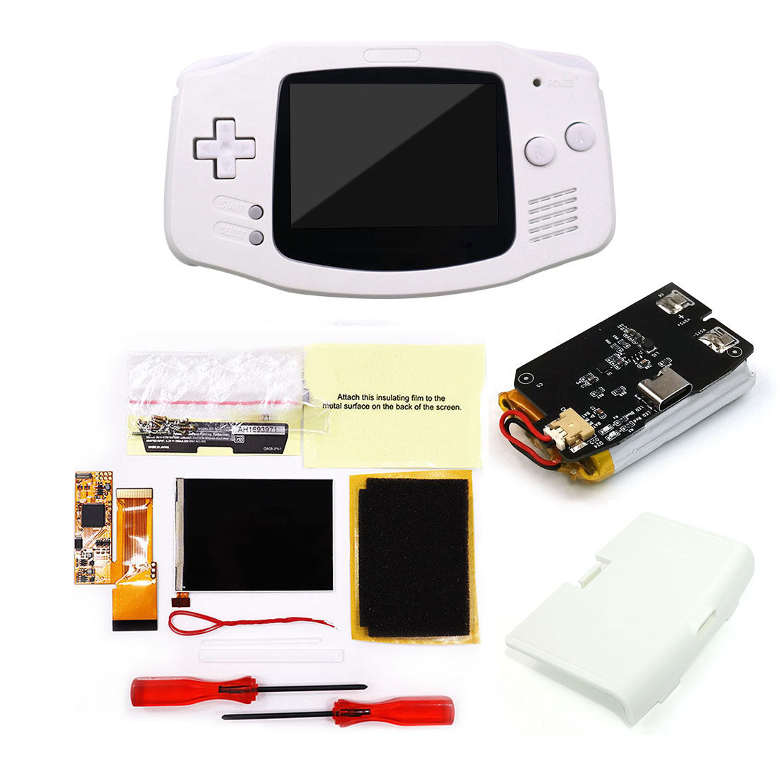 Rechargeable IPS GBA V2 LCD Display 10 Levels High Brightness Backlight LCD for Game boy Advance Console V2 version with Pre-cut Housing