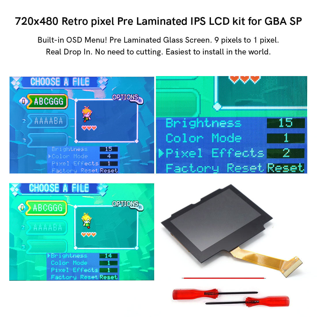 HISPEEDIDO Clear Housing Shell 3.0 inch V5 Pre-Laminated IPS Drop in Screen Kits For GBA SP LCD for Gameboy Advance SP