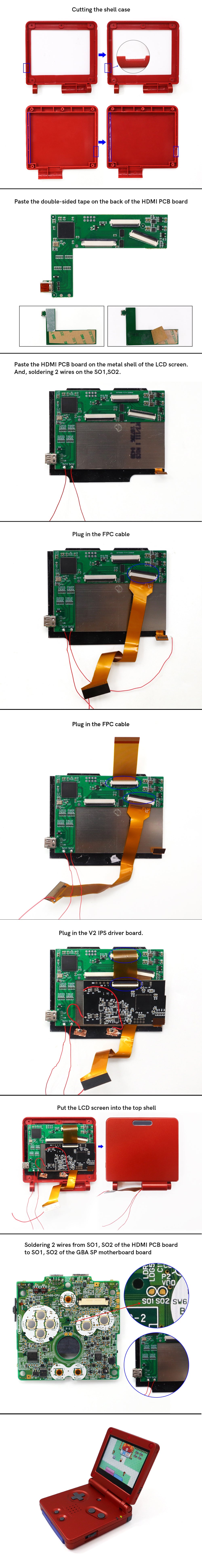 For GBA SP HDMI Port PCB Mod Kits ,Adapter HDTV Converter Kit For Gameboy Advance SP GBA SP Play on TV