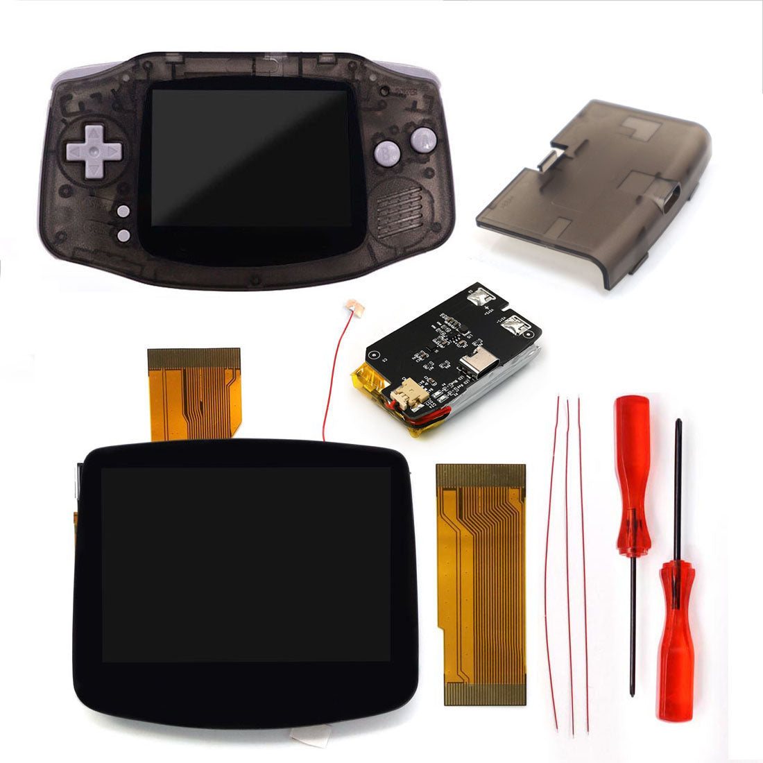 New Rechargeable 1800 Battery Type-C GBA Replacement Plastic Shell V5 Pre-laminated IPS LCD Screen Kit w/Housing Kits