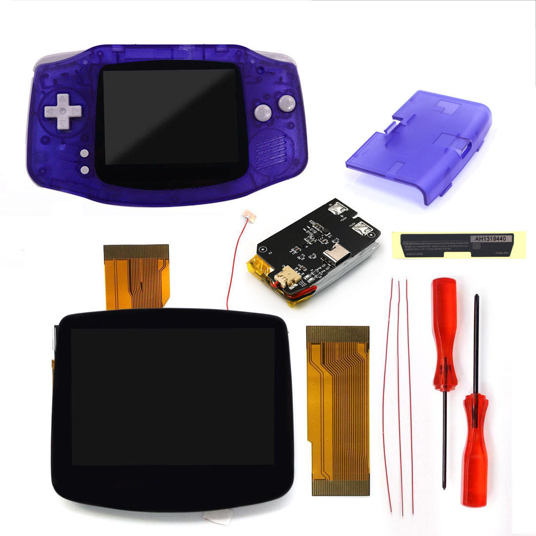 New Rechargeable 1800 Battery Type-C GBA Replacement Plastic Shell V5 Pre-laminated IPS LCD Screen Kit w/Housing Kits