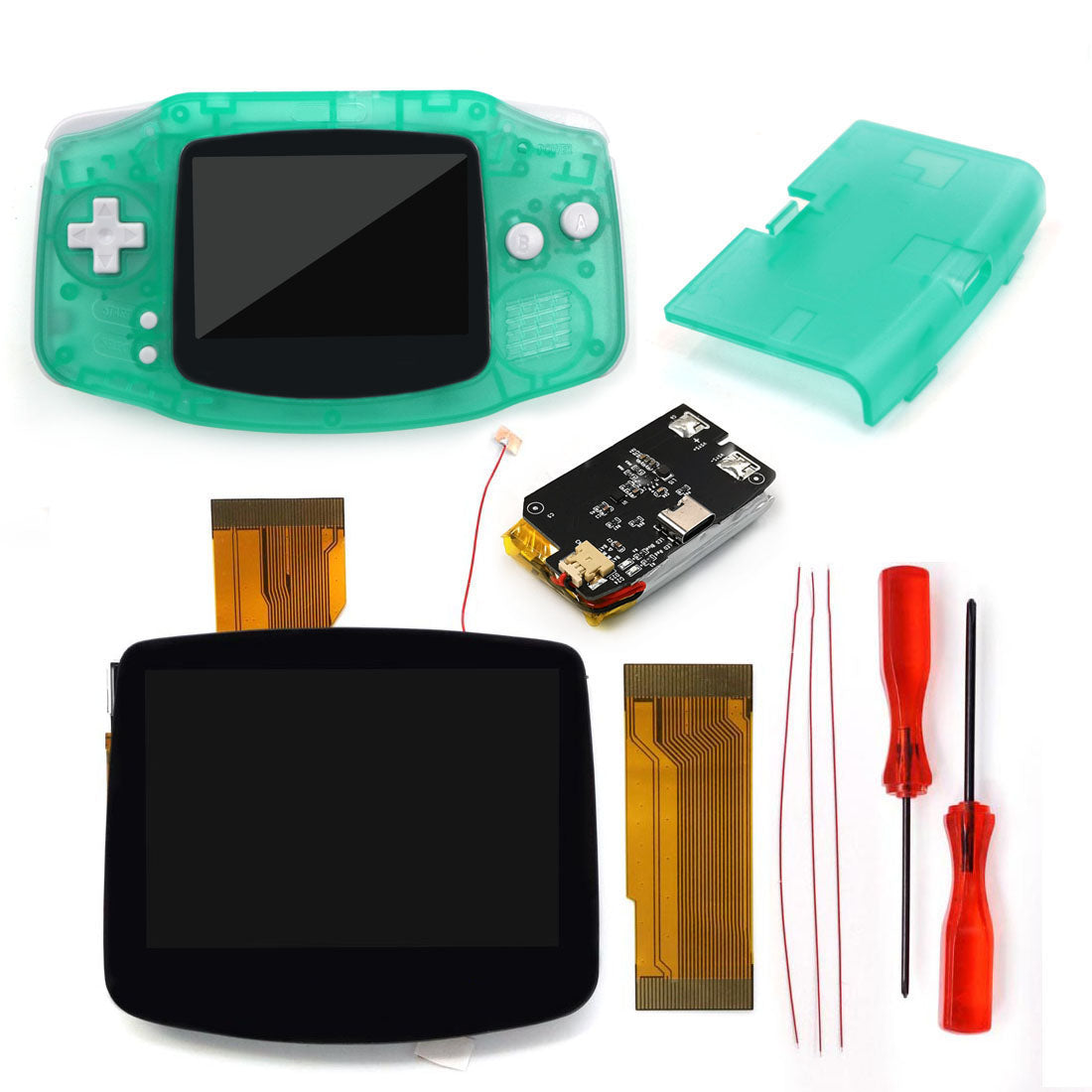 New Rechargeable 1800 mah Battery Type-C GBA Replacement V5 Pre-laminated IPS LCD Screen Kit w/Housing Kits
