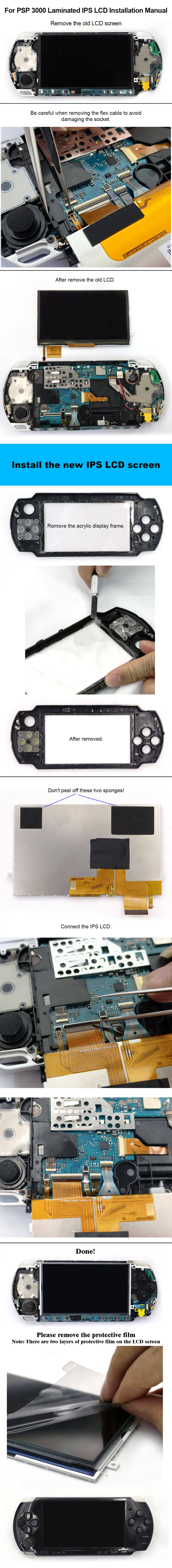Laminated Drop in IPS Screen  For PSP3000 Highlight High Brightness IPS LCD For PSP 3000 No Need Solder Easy to Install