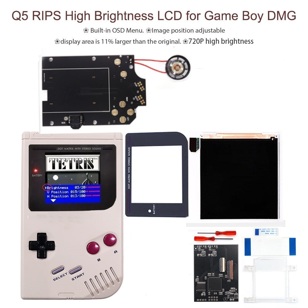 HISPEEDIDO For GBO OSD Q5 Larger Size RIPS LCD IPS Screen Mod Kits Multiful Choice Shell, Lens For GAMEBOY DMG GBO with Pre-Solder Speaker