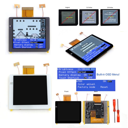 Gray Laminated 2.8 inch Larger IPS Screen LCD Integer Scaling Build in OSD For GBP Gameboy Pocket Retro Pixel Screen Kits with Shell