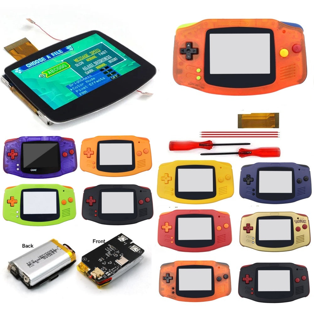 New Rechargeable 1800 Battery Type-C GBA Replacement Plastic Shell V5 Pre-laminated IPS LCD Screen Kit w/Housing Kits