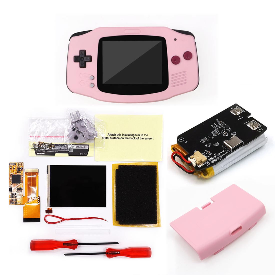 Rechargeable IPS GBA V2 LCD Display 10 Levels High Brightness Backlight LCD for Game boy Advance Console V2 version with Pre-cut Housing