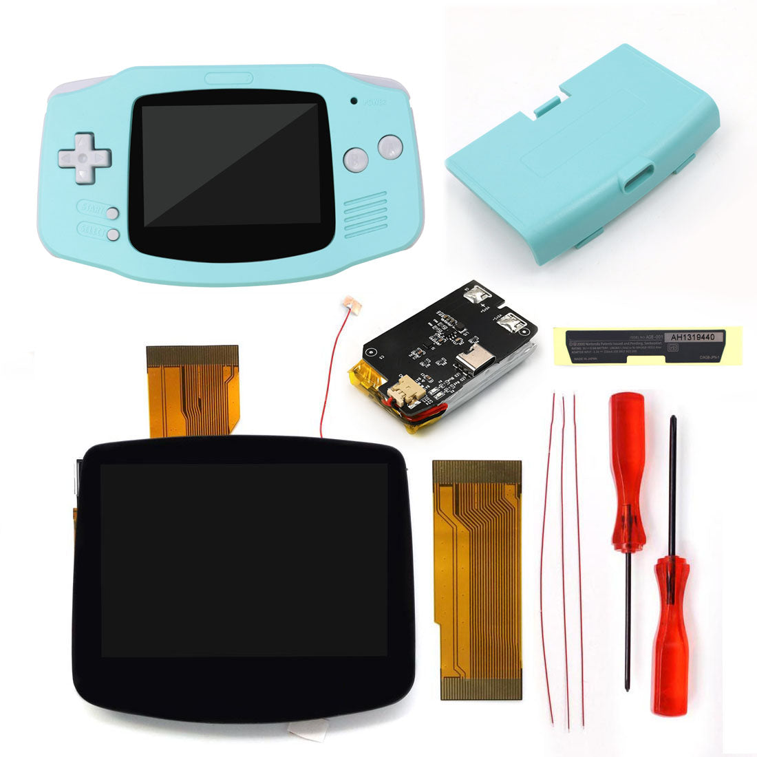 Rechargeable IPS GBA V2 LCD Display 10 Levels High Brightness Backlight LCD for Game boy Advance Console V2 version with Pre-cut Housing