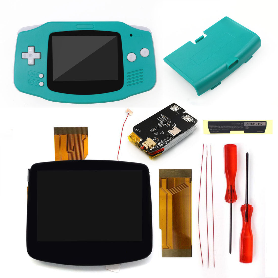Rechargeable IPS GBA V2 LCD Display 10 Levels High Brightness Backlight LCD for Game boy Advance Console V2 version with Pre-cut Housing