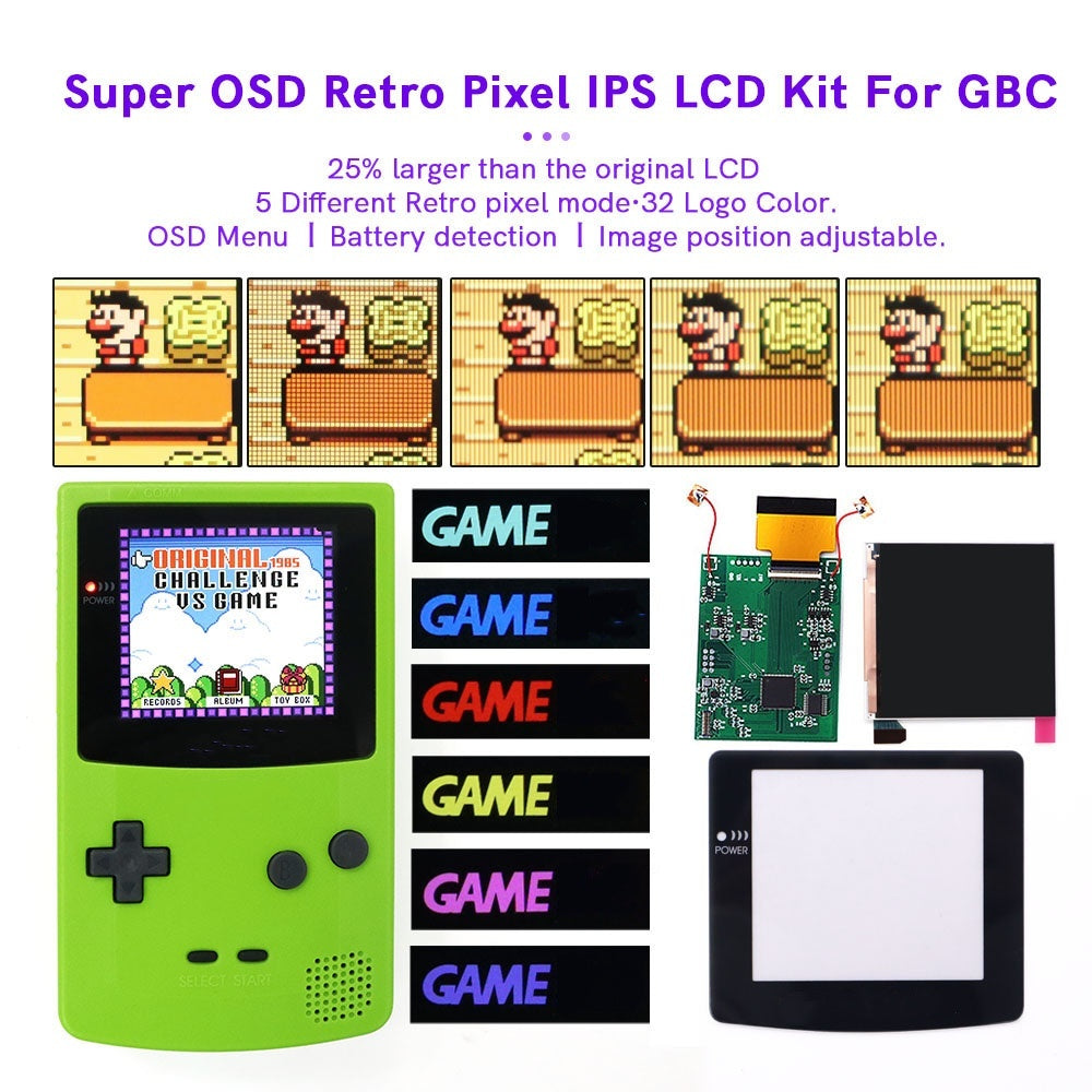 32 LOGO Color Changeable Q5 IPS For GBC Compatible with GAMEBOY COLOR Console Replacement Screen LCD Mod Kits Shell Hollow Len