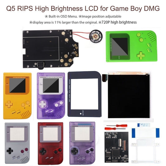 HISPEEDIDO For GBO OSD Q5 Larger Size RIPS LCD IPS Screen Mod Kits Multiful Choice Shell, Lens For GAMEBOY DMG GBO with Pre-Solder Speaker