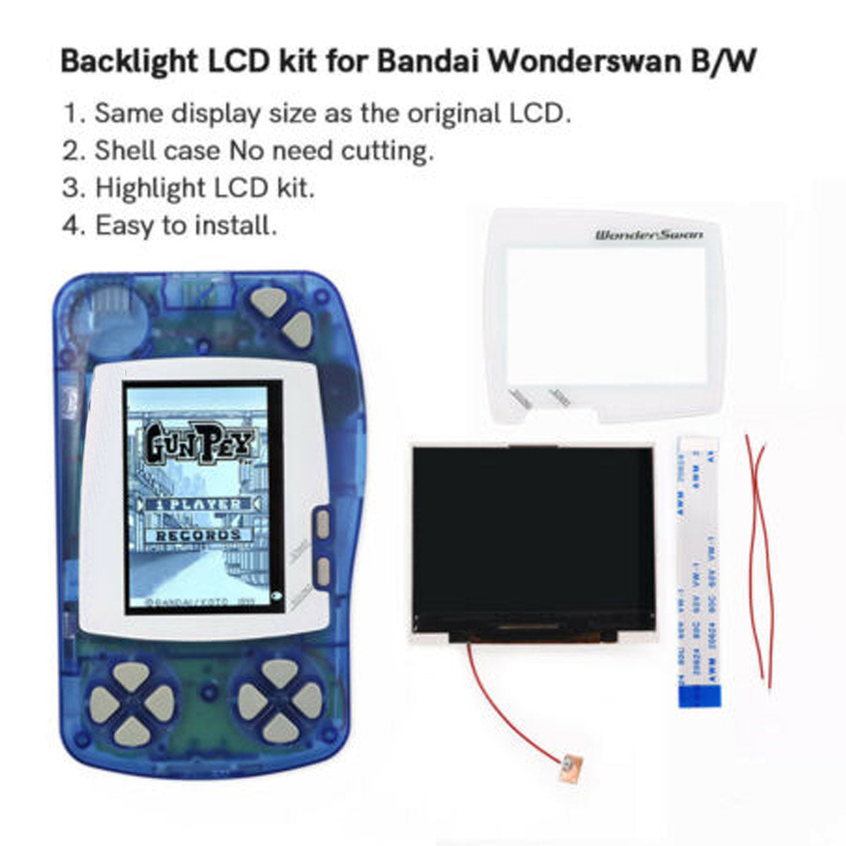 WS Black White Hightlight LCD Screen Backlight Display Kit For Bandai Wonder Swan WS Console
