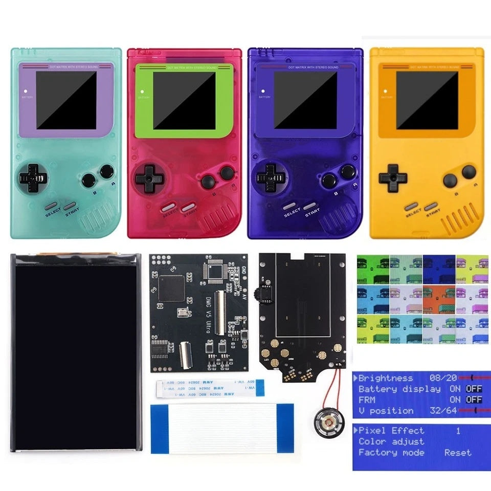 Colorful Lens Screen For GBO Ultra 36 Colors Changing RIPS Backlight Backlit LCD OSD FRM Screen Kits Replacement For GB DMG with Pre-cut shell