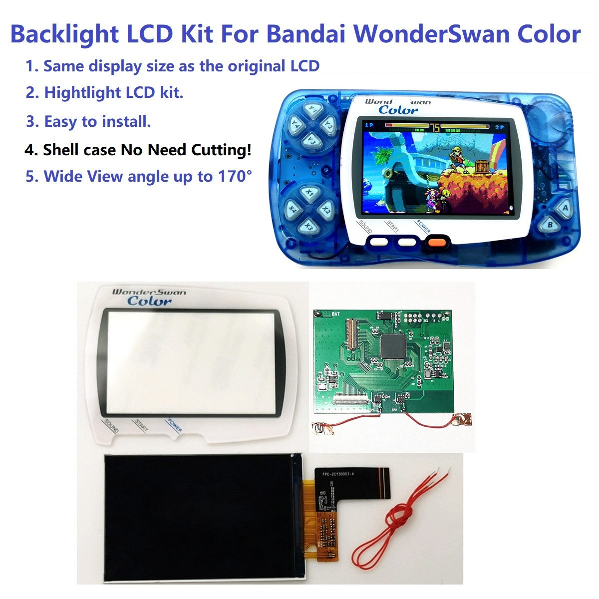 HISPEEDIDO Newest WSC Hightlight IPS LCD Screen DIY Kit Backlight Brightness For Bandai Wonder Swan Color Game Console No Need Cut